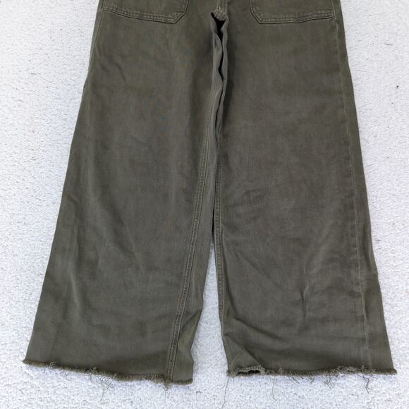 American Eagle Wide Leg Crop Jeans Military Green Stretch Women's 00 Raw Utility - Picture 4 of 8